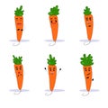 Funny carrots. Carrot with cute faces. Flat vector illustration