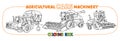 Funny cars coloring book set. Agricultural machinery Royalty Free Stock Photo