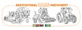 Funny cars coloring book set. Agricultural machinery Royalty Free Stock Photo