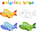 Funny cartoon aircraft. Coloring book for children