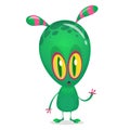 Funny cartoon alien waving Hello