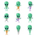 Funny cartoon aliens vector green humanoid characters