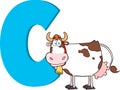 Funny Cartoon Alphabet-C With Cow Royalty Free Stock Photo