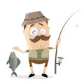 Funny cartoon angler with a big fish and fishing rod Royalty Free Stock Photo