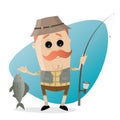 Funny cartoon angler with fish and fishing rod Royalty Free Stock Photo