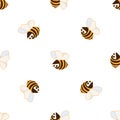 Funny cartoon angry orange yellow bees on white background kids vector seamless pattern Royalty Free Stock Photo