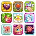 Funny cartoon app icons for game design. Royalty Free Stock Photo