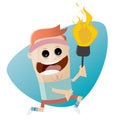 Funny cartoon athlete with torch