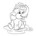 Funny cartoon baby elephant which pours himself with water