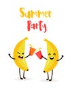 Funny cartoon bananas drink juice. Summer Party. Flat style. Vector