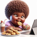 Funny cartoon for a beautiful and colorful chubby girl eating a cookie. AI generated Royalty Free Stock Photo