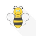 Funny cartoon bee with long shadow Royalty Free Stock Photo
