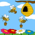 Funny Cartoon Bees Working Royalty Free Stock Photo