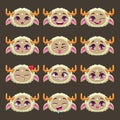 Funny cartoon beige girl monster emotions set