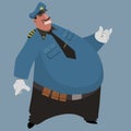 Cartoon big and fat smiling man in policeman uniform