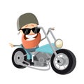 Funny cartoon biker on motorcycle