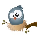 Funny cartoon bird sitting in a nest