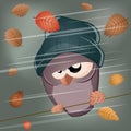 Funny cartoon bird in stormy weather