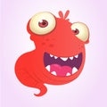 Funny cartoon blob slimy monster laughing. Vector alien illustration.