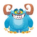 Funny cartoon blue furry monster with wide smile. Vector illustration Royalty Free Stock Photo