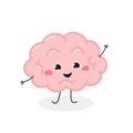 Funny cartoon brain character greeting waving hand Royalty Free Stock Photo