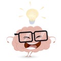 Funny cartoon brain with light bulb idea Royalty Free Stock Photo