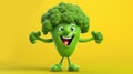 Funny cartoon broccoli on a yellow background. Royalty Free Stock Photo