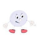 Funny cartoon bubble with eyes, arms and legs, demonstrates the emotion of a smile and shows an indecent gesture with his finger