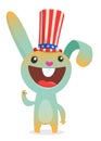 Funny cartoon bunny rabbit wearing Uncle Sam hat. Domestic hare character design for American Independence Day. Vector