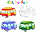 Funny cartoon bus. Connect dots and get image. Educational game Royalty Free Stock Photo