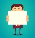 Funny cartoon business man holding a blank banner. Vector illustration Royalty Free Stock Photo