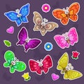 Funny cartoon butterflies stickers set