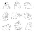 Funny cartoon capybara. Coloring Page
