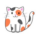 Funny cartoon cat, cute vector illustration in flat style. White, orange and grey colors. Smiling fat kitten. Positive Royalty Free Stock Photo