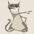 Funny cartoon cat with glasses shows a finger Royalty Free Stock Photo