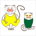 Funny cartoon cats in tights on a white background