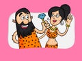 Funny cartoon of a caveman with his beloved.