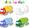 Funny cartoon cement mixer. Connect dots and get image. Educatio