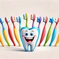 Funny cartoon character children smiling dental cleaning toothbrush