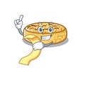 A funny cartoon character of crumpets holding a menu