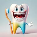 Funny cartoon character dental tooth care toothbrush cleaning smile