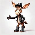 Funny cartoon character farm donkey burro leather jacket hat boots