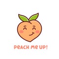 Funny cartoon character fruit Peach on a white background.