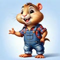 Funny cartoon character gopher rodent worker denim overalls