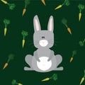 Funny cartoon character. Grey bunny with carrots.