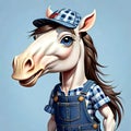 Funny cartoon character happy horse donkey portrait work clothes Royalty Free Stock Photo