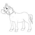 Funny cartoon character horse. Vector isolated coloring book.