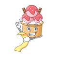A funny cartoon character of ice cream sundae with a menu Royalty Free Stock Photo