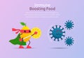 Funny cartoon character of lemon superhero fight against outbreak viruses and bacteria. Power of immune boosting food concept to Royalty Free Stock Photo