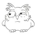 Funny cartoon character owl. Vector coloring book. Contour on a white background.